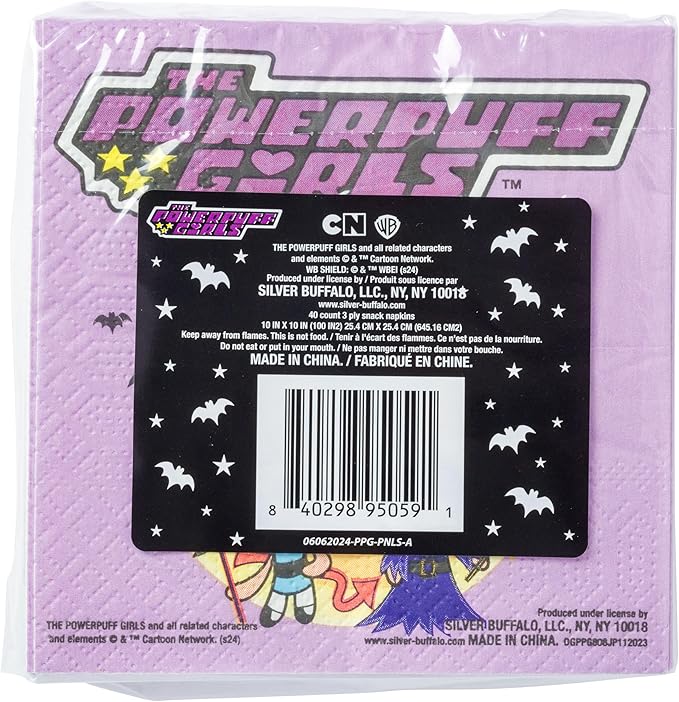 Silver Buffalo The Powerpuff Girls Halloween Featuring Bubbles, Buttercup, and Blossom 40 Pack Party Paper Napkins