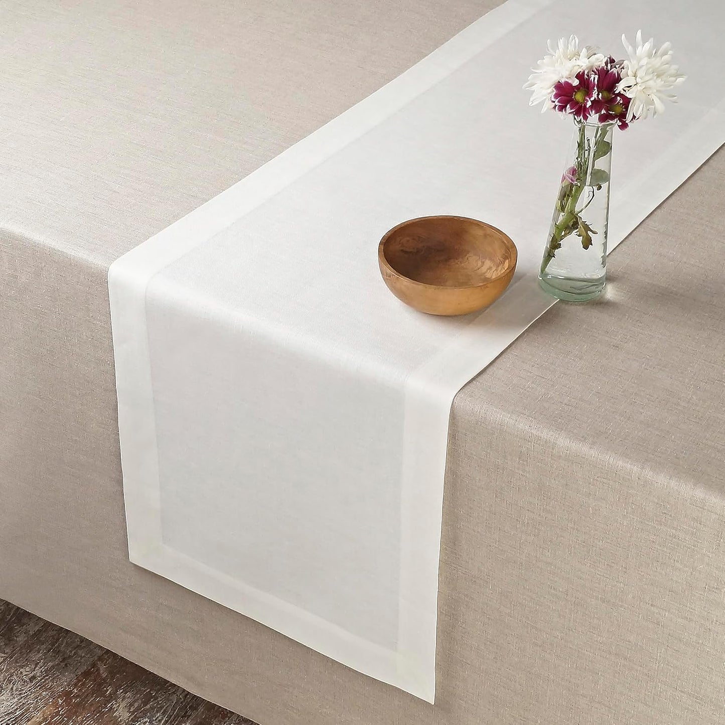 D'Moksha Homes Linen Ivory Table Runner 90 Inches Long - 100% Pure Linen 14 x 90 Inch Table Runner for Dining, Fall, Autumn and Halloween - Machine Washable