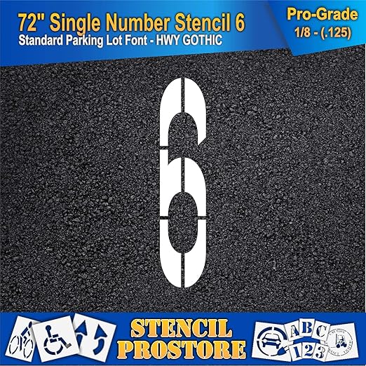 Pavement Stencils - 72 inch Single Number Stencil - 6-72" x 16" x 1/8" (128 mil) - Pro-Grade