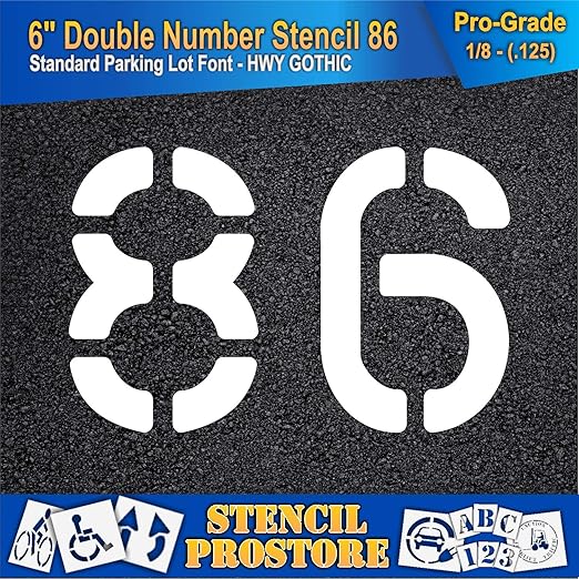 Pavement, Curb, and WheelStop Stencils - 6 inch Double Number Stencil - (86) - 6" x 9" x 1/8" (128 mil) - Pro-Grade