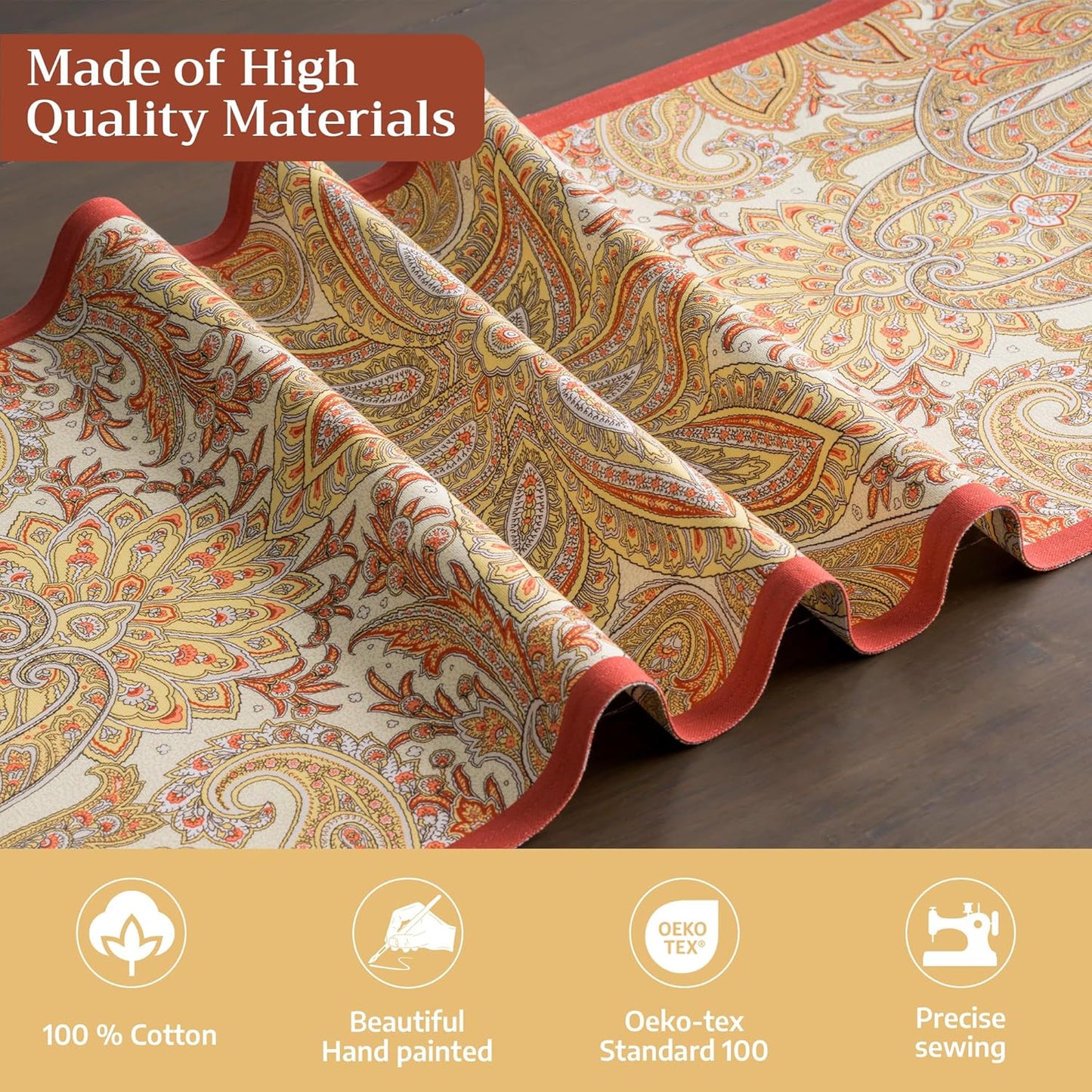 Maison d' Hermine Table Runner 100% Cotton Single Layer Table Runners 48 inches Long for Thanksgiving Christmas Decorations Home Kitchen Dining Party Wedding (Kashmir Paisley, 14.5" x 48")