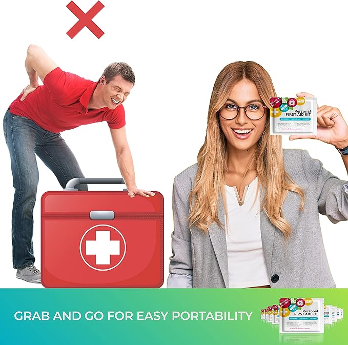 Personal First Aid Kit - Case of 60 | Clean, Treat, Protect Minor Cuts, Scrapes and Burns | Perfect for Home, Office, Car, School, Business, Camping | Individual First Aid Products (Multi-Color)…
