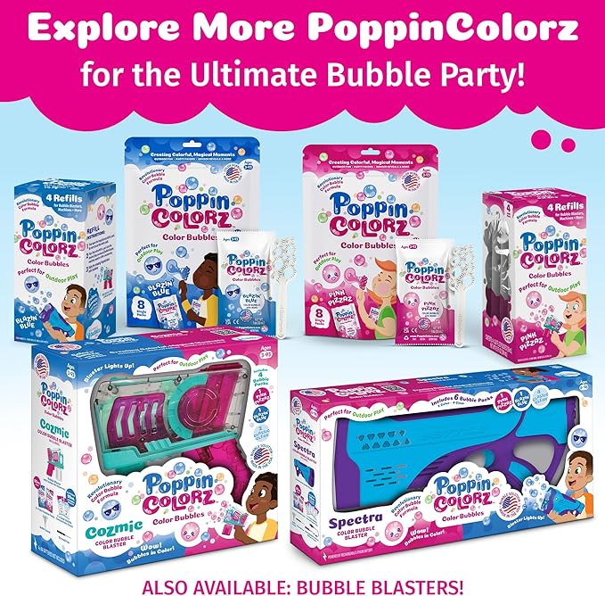 PoppinColorz Pink Pizzaz Little Bubbles Party Favors – 8-Pack for Kids with Wands, Non-Toxic Party Favor for Birthday, Gender Reveal & Outdoor Fun – Bubbles Made in USA