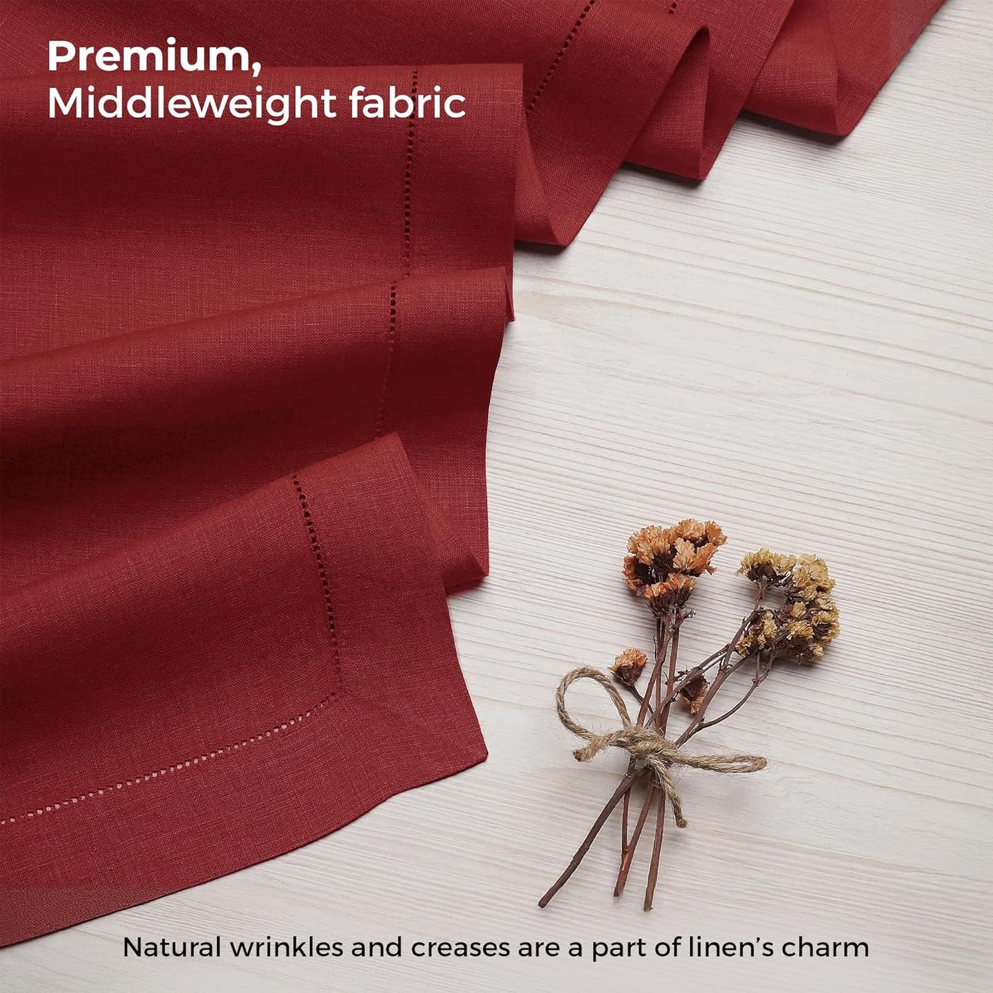 D'Moksha Homes Linen Red Table Runner 84 Inches Long - 100% Pure Linen Table Runner 14 x 84 Inch for Fall, Autumn and Halloween - Classic Hemstitch
