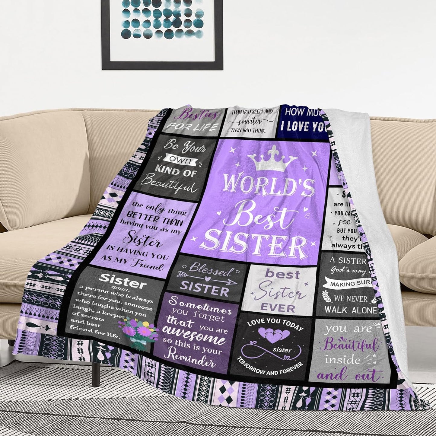 Sister Birthday Gift Idea, Sisters Gifts from Sis, Best Sister Ever Gift for Women, Happy Birthday Gifts for Sisters Adult, to My Sis Soft & Cozy Purple Throw Blanket 60" x 50"