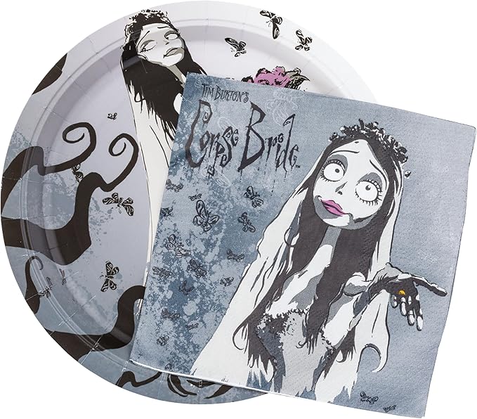 Silver Buffalo Tim Burton's Corpse Bride 32 Pack Partyware Disposable Paper Plates and Napkins