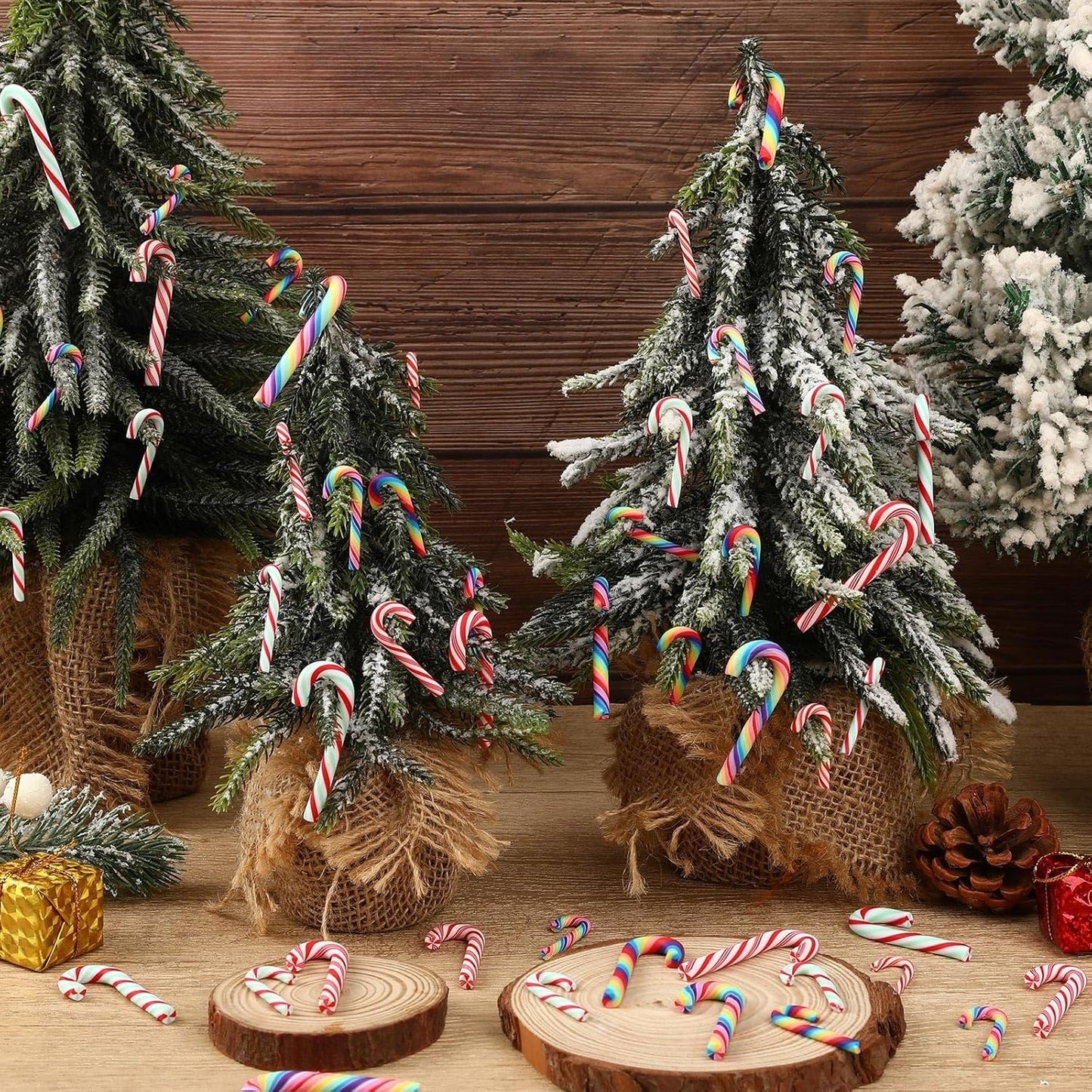 80pcs Mini Christmas Candy Cane for Crafts Colorful Fake Candy Decor Peppermint Ornaments Xmas Table Scatters Red and White Candy Vase Filler for Decorations Party Favors Supplies (Small and Large)