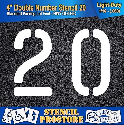 Pavement, Curb, and WheelStop Stencils - 4 inch Double Number Stencil - (20) - 4" x 5.5" x 1/16" (63 mil) - Light-Duty