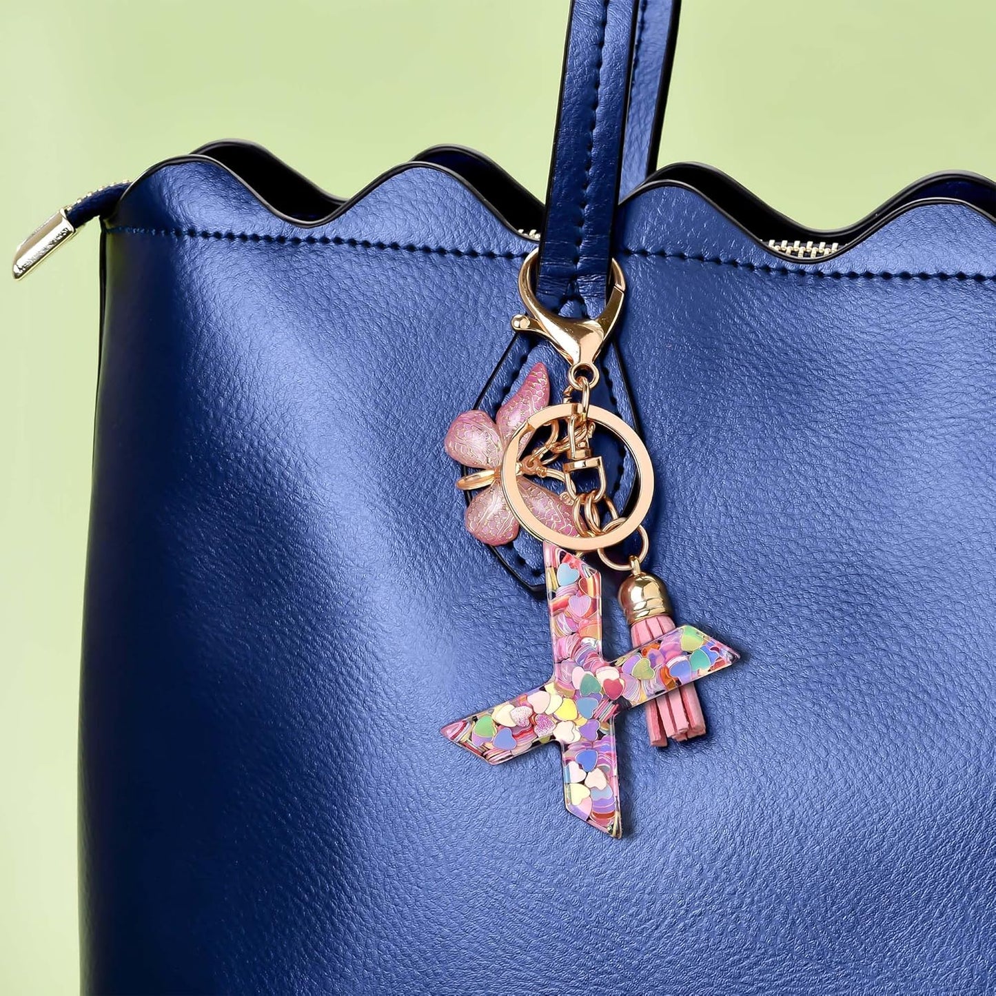 Fashion Alphabet Initial Letter Keychain Tassel Butterfly Pendant Key Ring for Purse Handbags Women Girl