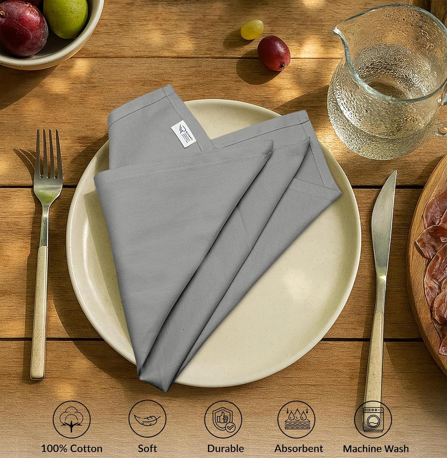 Ruvanti Premium Cloth Napkins Set of 6, 18x18 Inches, 100% Cotton, Washable, Soft & Absorbent, Perfect for Wedding, Christmas, ‎Thanksgiving Dinners - Wild Dove