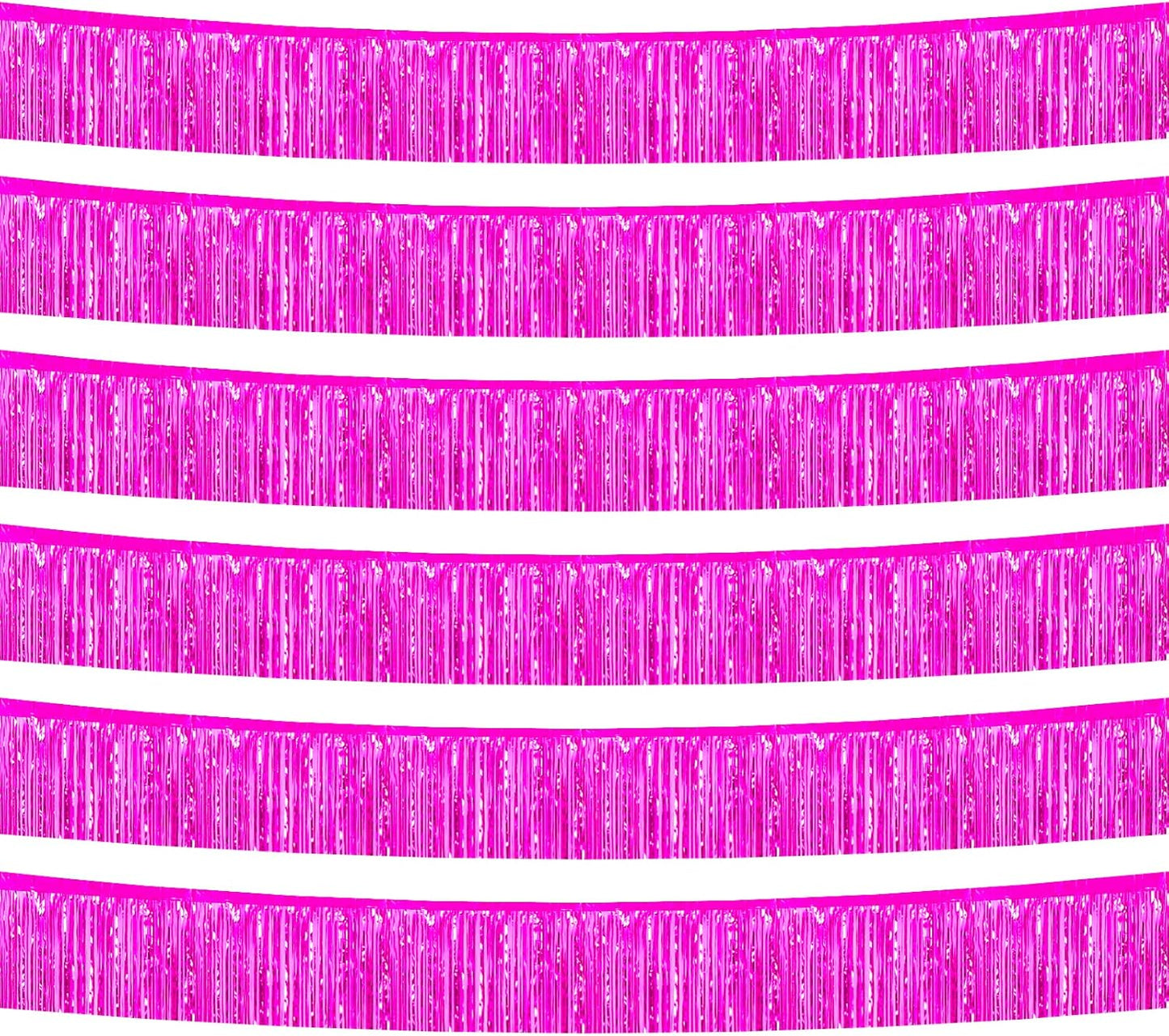 6 Pack 10 Feet Foil Fringe Garland Metallic Tinsel Banner Wall Hanging Curtain Streamers Backdrop for Parade Floats Bachelorette Wedding Birthday Party Thanksgiving Christmas Decorations(Fuchsia)