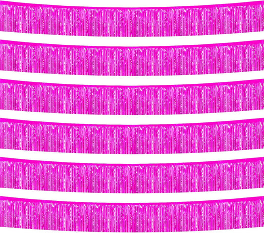 6 Pack 10 Feet Foil Fringe Garland Metallic Tinsel Banner Wall Hanging Curtain Streamers Backdrop for Parade Floats Bachelorette Wedding Birthday Party Thanksgiving Christmas Decorations(Fuchsia)