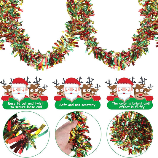 Sosation 100 ft Christmas Tinsel Garland Christmas Tree Twist Garland Bulk Glitter Metallic Streamer Indoor Outdoor Hanging Xmas Decorations(Gold Red Green)