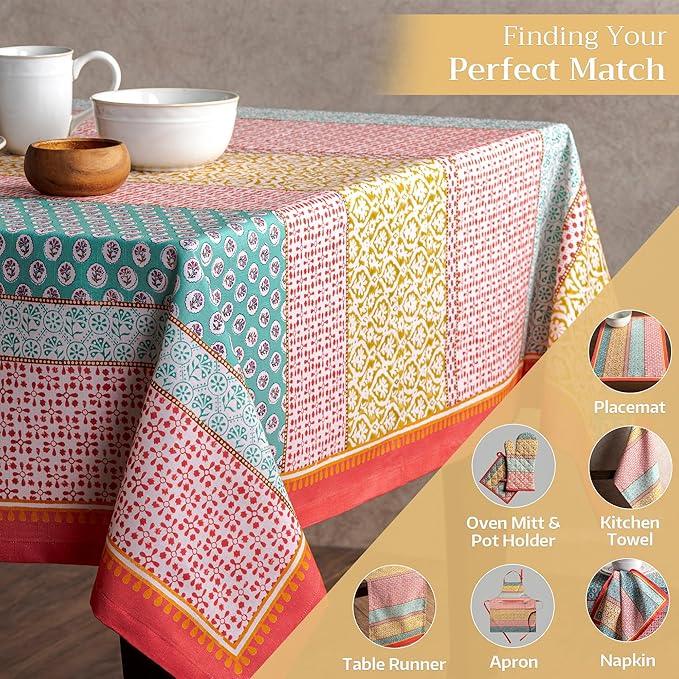Maison d' Hermine Table Cloth Rectangle Table 100% Cotton 70 x 140 Inches Tablecloth Reusable Decorative for Dining Room Farmhouse Home Valentines Day Decorations Spring Summer - Provence