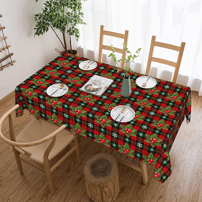 YCness Christmas Tablecloth Christmas Trees Colorful Red White Black Green Table Cover Washable Seasonal Table Decor for Party Picnic Dinner 55x55 Inch Rectangle