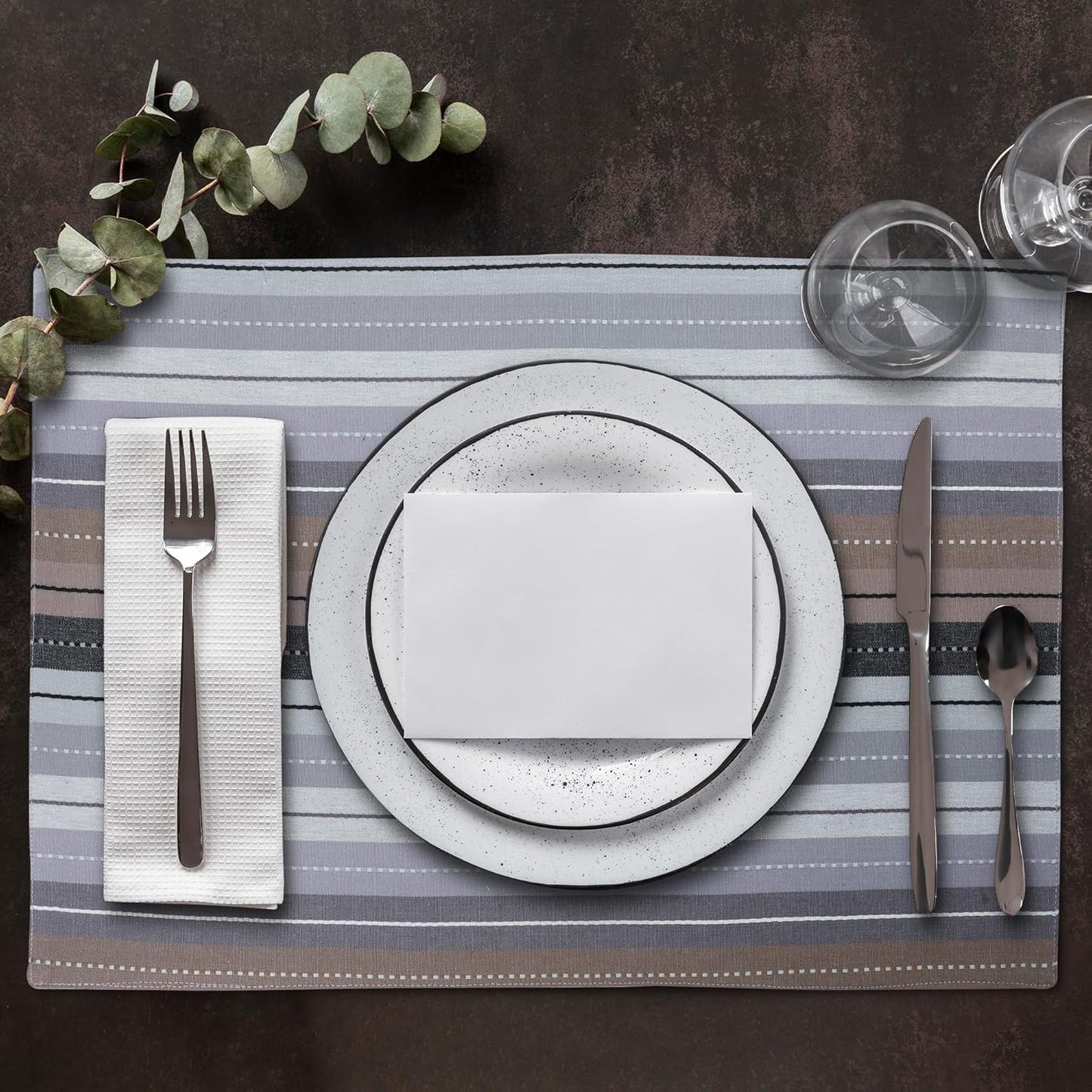 Urban Villa Christmas Placemats Grey Multi Stripes 100% Cotton Fused Tablemats for Dining Size 14''x20'' Set of 6 Placemats for Christmas Celebrations Wedding Parties Every Day Use Heavier Quality