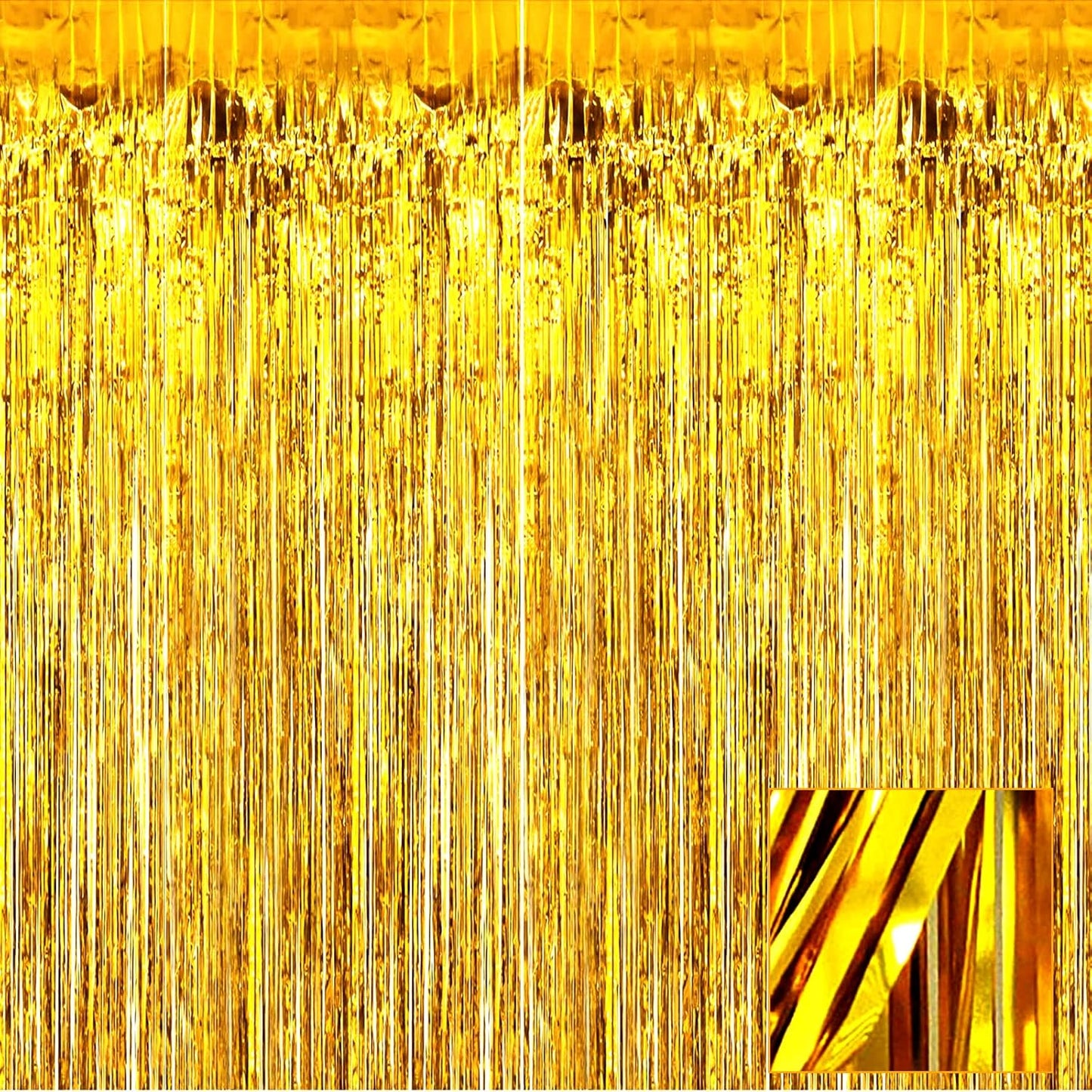 4 Pack Gold Foil Fringe Curtain Backdrop, 3.28Ft x 6.56Ft Metallic Tinsel Foil Fringe Streamers Curtains for Photo Booth, Wedding, Thanksgiving, Birthday, Christmas, Halloween Party Decoration