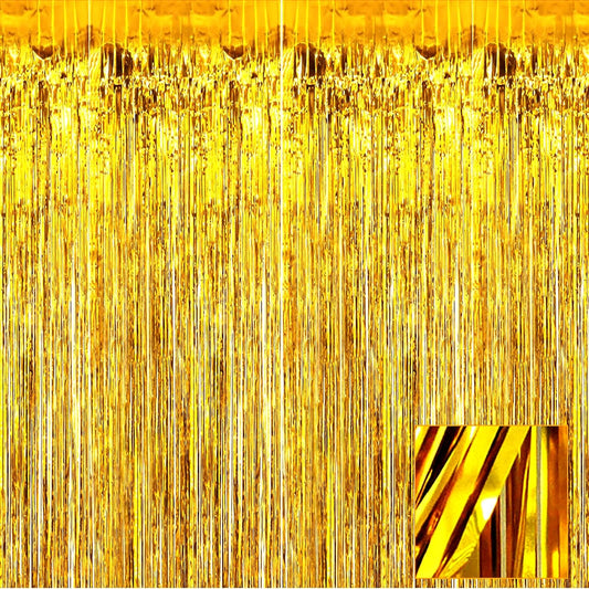 4 Pack Gold Foil Fringe Curtain Backdrop, 3.28Ft x 6.56Ft Metallic Tinsel Foil Fringe Streamers Curtains for Photo Booth, Wedding, Thanksgiving, Birthday, Christmas, Halloween Party Decoration