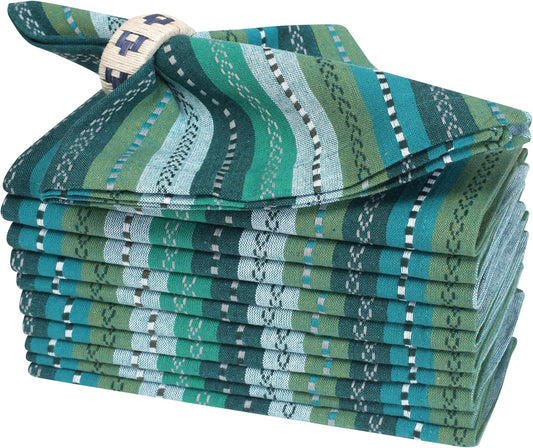 Homidate Cotton Cloth Dinner Napkins Set of 12 – 18x18 Green Multi Salsa Stripe – Durable Machine Washable Fabric Napkins for Weddings, Restaurants, Kitchen & Everyday Dining