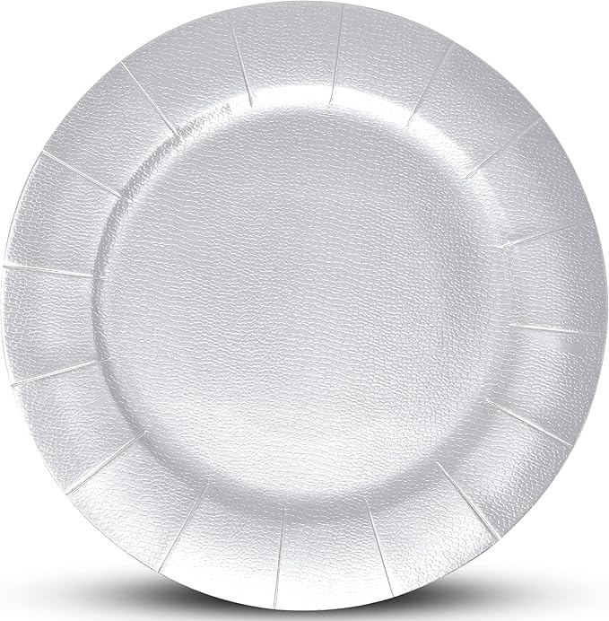 Gift Boutique 24 Pcs Silver Round Disposable Charger Plates 13" Heavy Duty Dinner Serving Tray Paper Cardboard Platters for Table Setting Place Mats