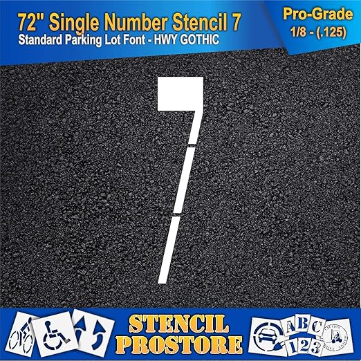 Pavement Stencils - 72 inch Single Number Stencil - 7-72" x 16" x 1/8" (128 mil) - Pro-Grade