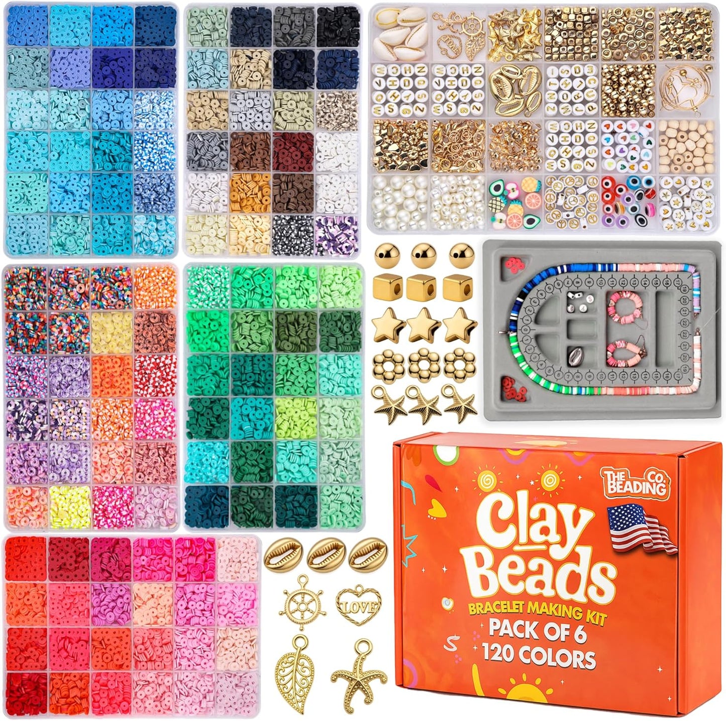 23000+ Clay Beads Bracelet Making Kit for Girls-120 Colors 6 boxes, Polymer Heishi Beads for Jewelry Making Kit, Charms for Bracelets,Bead Board Arts and Crafts Gifts for kids Fun Crafts for adults