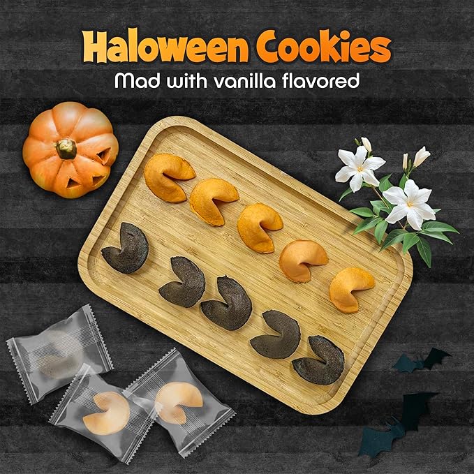4E's Novelty Halloween Fortune Cookies Bulk - 50 Individually Wrapped with 50 Funny & Scary Fortune Cookies Sayings for Kids & Adults, Trick-or-Treat Perfect for Halloween Party