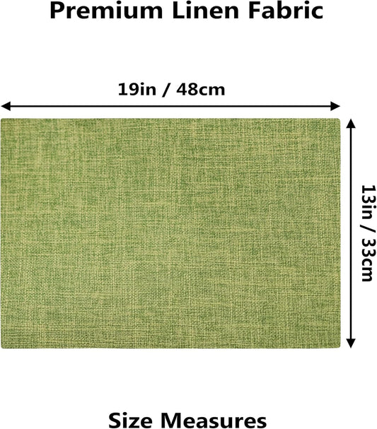 Demetex Sage Green Placemats Set of 4 Linen Textured Table Place Mats Heat Resistant Fabric Plate Mats for Party Holiday Dining Kitchen, Lime Green