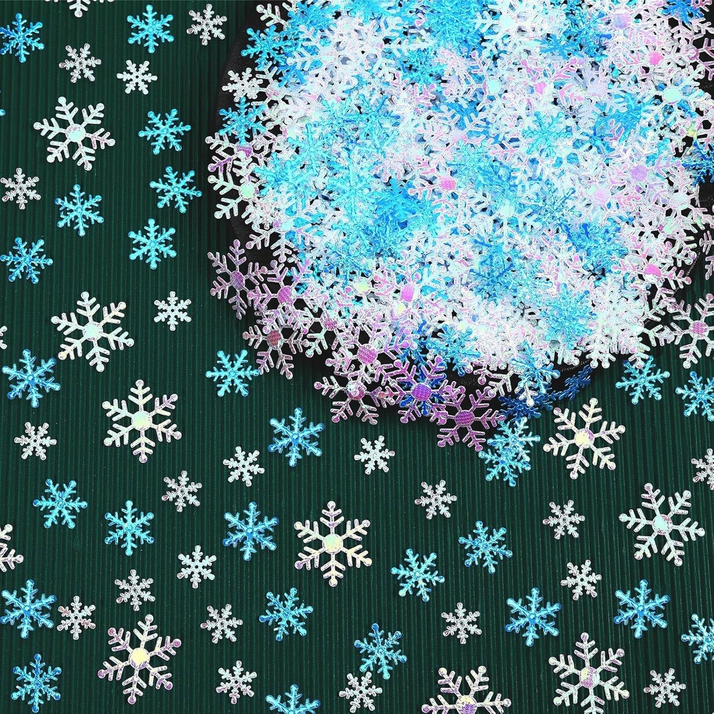 MARFOREVER Blue White Snowflake Confetti Decorations, Winter Glitter Confetti Christmas Snowflake Table Sequins Scatter Centerpiece for Xmas Winter Wonderland Wedding Snow Party Decor Supplies