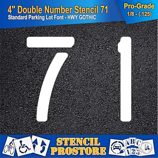 Pavement, Curb, and WheelStop Stencils - 4 inch Double Number Stencil - (71) - 4" x 4" x 1/8" (128 mil) - Pro-Grade