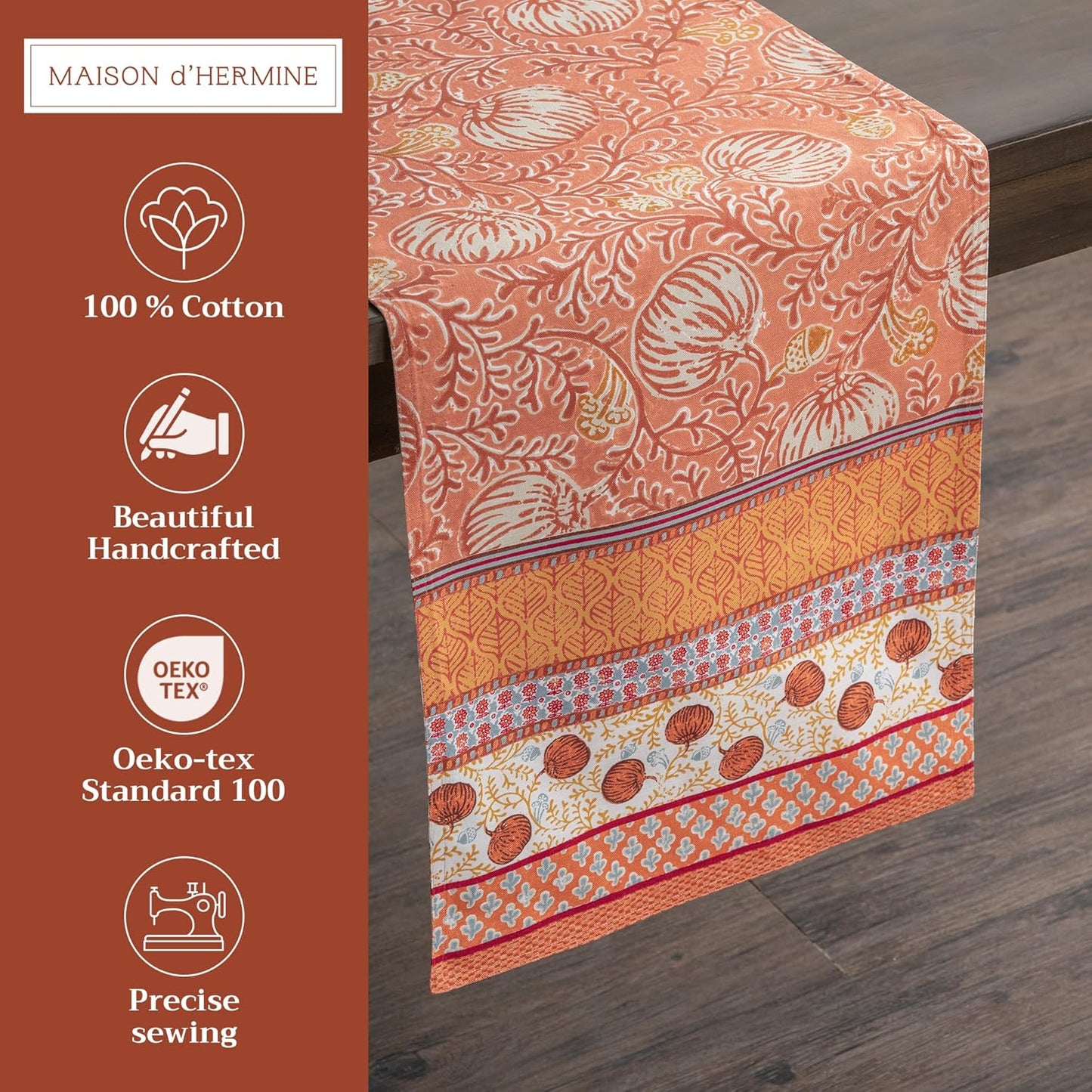 Maison d' Hermine Table Runner 100% Cotton Double Layer Table Runners 108 inches Long for Thanksgiving Christmas Decorations Home Kitchen Dining Party Wedding (Harvest Festival, 14.5" x 108")