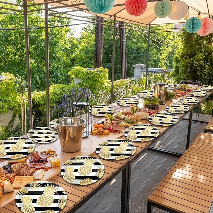 OBUSATT 96Pcs Pineapple Party Supplies Tropical Pineapple Paper Plates Napkins Summer hawaiian luau Party Decorations Fruit Dinnerware Party Favor Birthday Wedding Tableware Serves 24