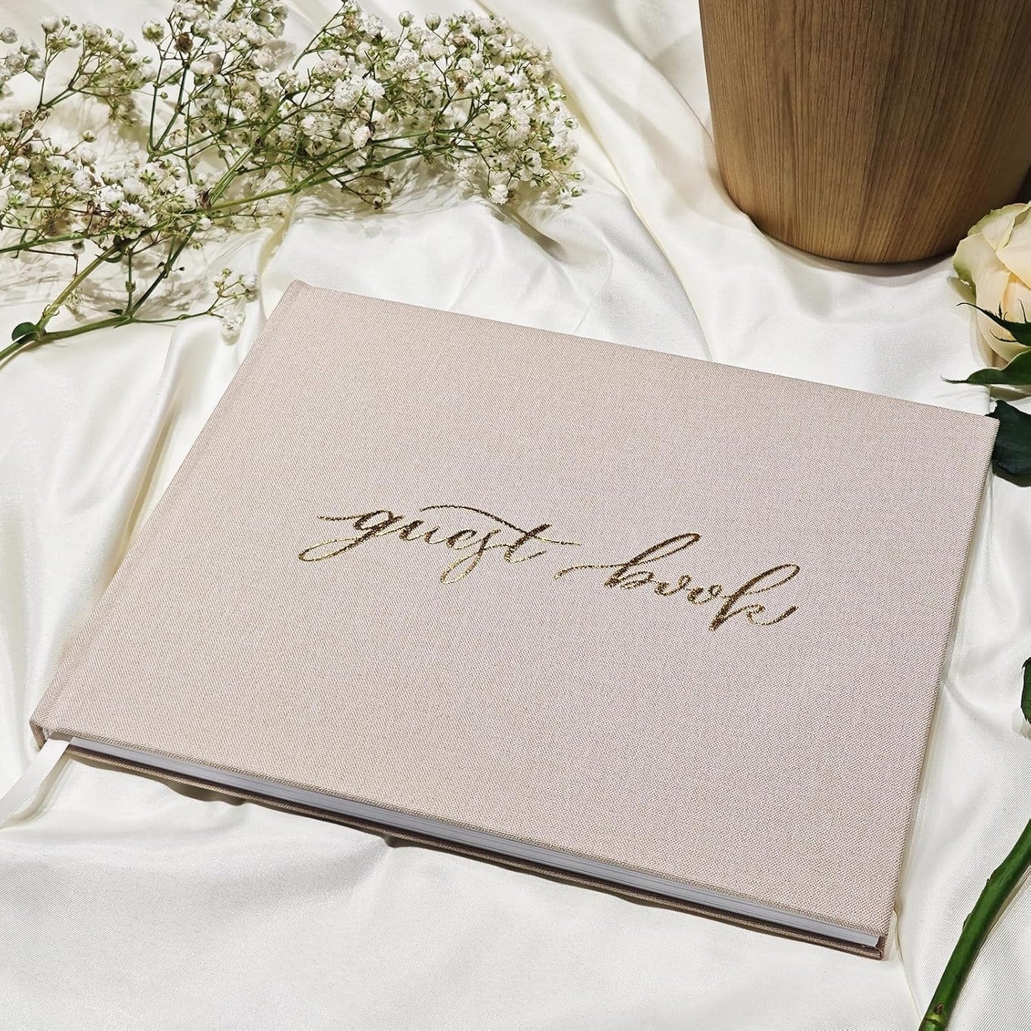 Personalized Wedding Guest Book-for Wedding Reception and Various Celebrations Including Birthday Parties, Anniversaries, Baby Showers-100 Blank Pages for Guest Signatures and Photo Displays (Beige)