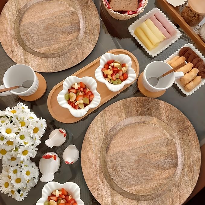 Lightnpro Natural Wood Dinner Plates - Wooden Round Charcuterie Boards, Serving Platters for Food, Cheese Tray, Dessert Salad Plate, Wood Charger Plates - Set of 2, 13 Inch
