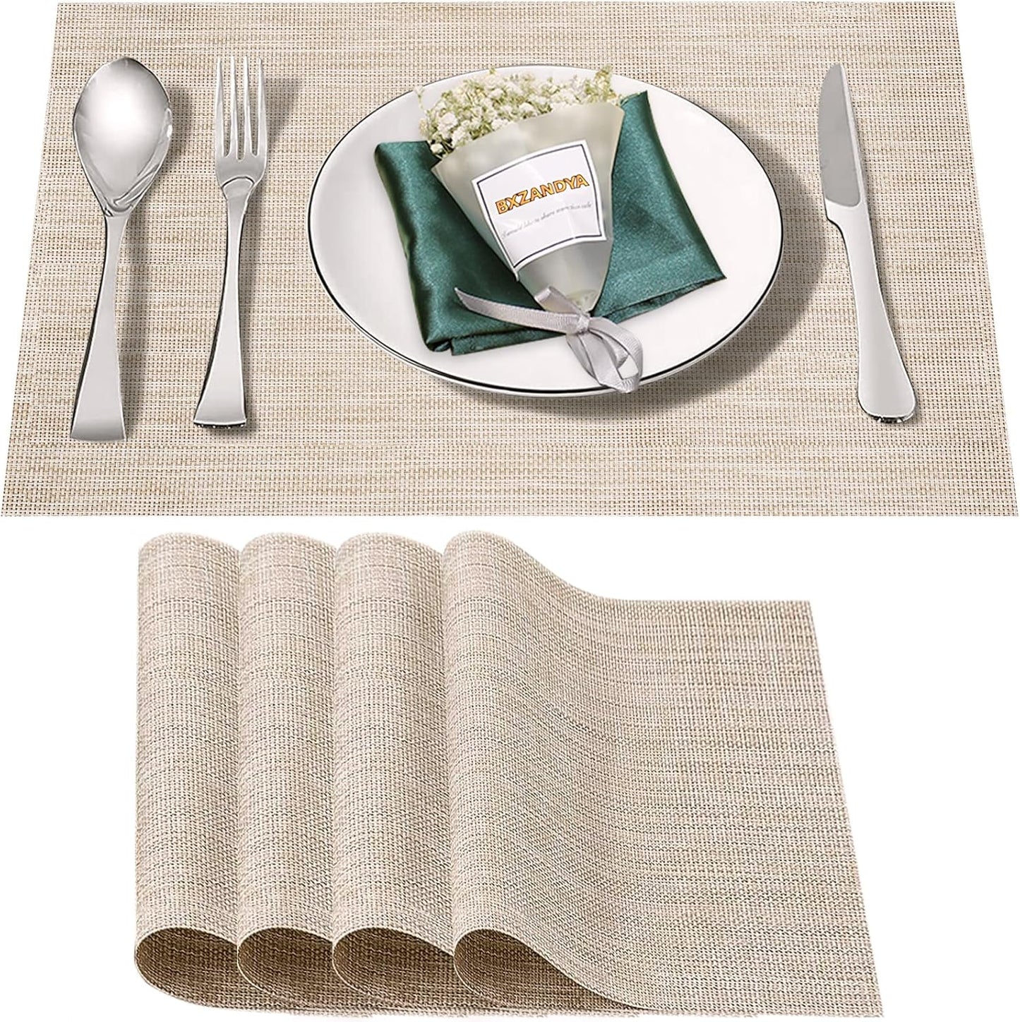 Placemats Set of 4,Washable,Heat and Stain Resistant Indoor/Outdoor Place mats,Vinyl Woven Non Slip Table Mats for Restaurant Table Protection,PVC Placemats(Gray,4PCS)