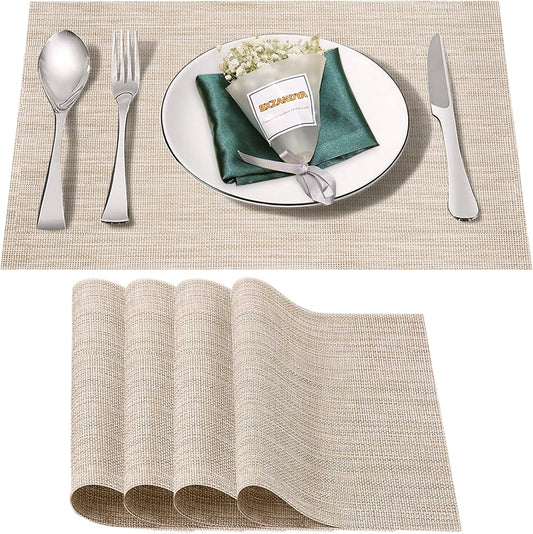 Placemats Set of 4,Washable,Heat and Stain Resistant Indoor/Outdoor Place mats,Vinyl Woven Non Slip Table Mats for Restaurant Table Protection,PVC Placemats(Gray,4PCS)