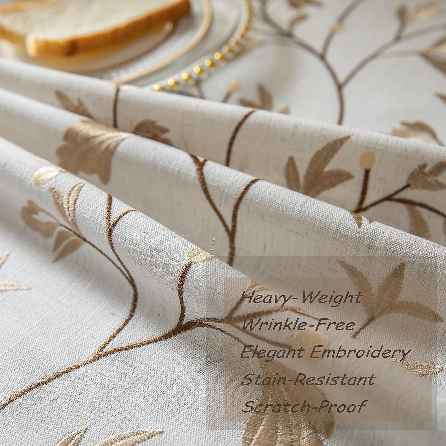 Oubonun Cotton Linen Rectangular Tablecloth - Wrinkle Resistant & Waterproof - Machine Washable Table Cloth with Tassels for Kitchen & Dining, 55''x70'', 4-6 Seats