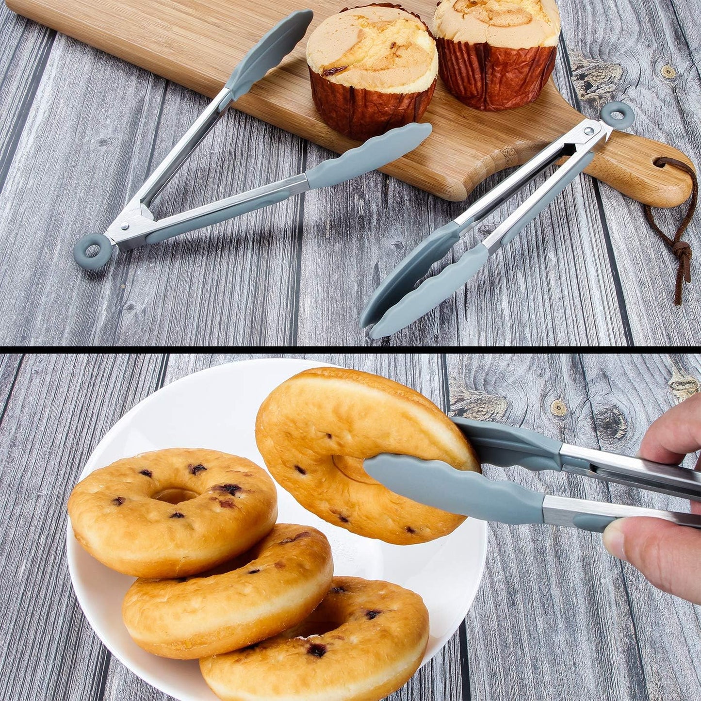 MSY BIGSUNNY Kitchen Food Tongs - 7" Mini Silicone Serving Tongs - Set of 3 (Gray)