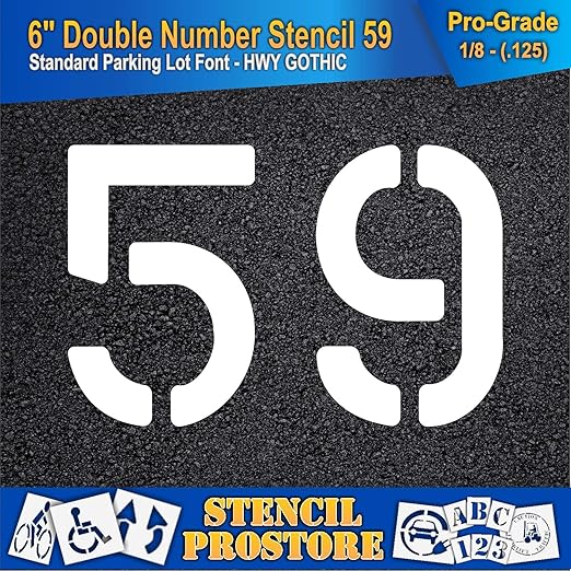 Pavement, Curb, and WheelStop Stencils - 6 inch Double Number Stencil - (59) - 6" x 9" x 1/8" (128 mil) - Pro-Grade