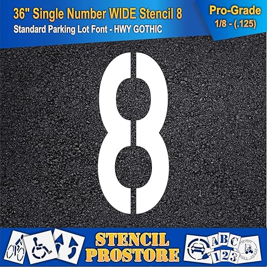 Pavement Stencils - 36 inch Single Number Stencil (Wide) - 8-36" x 16" x 1/8" (128 mil) - Pro-Grade