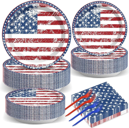 America's 50 Guests Patriotic Party Set: Flag Decorations, Plates & Napkins - 4th July, Memorial Day, Election Day Pack of 200PCS
