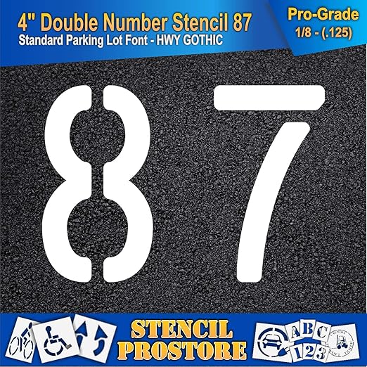 Pavement, Curb, and WheelStop Stencils - 4 inch Double Number Stencil - (87) - 4" x 5.5" x 1/8" (128 mil) - Pro-Grade