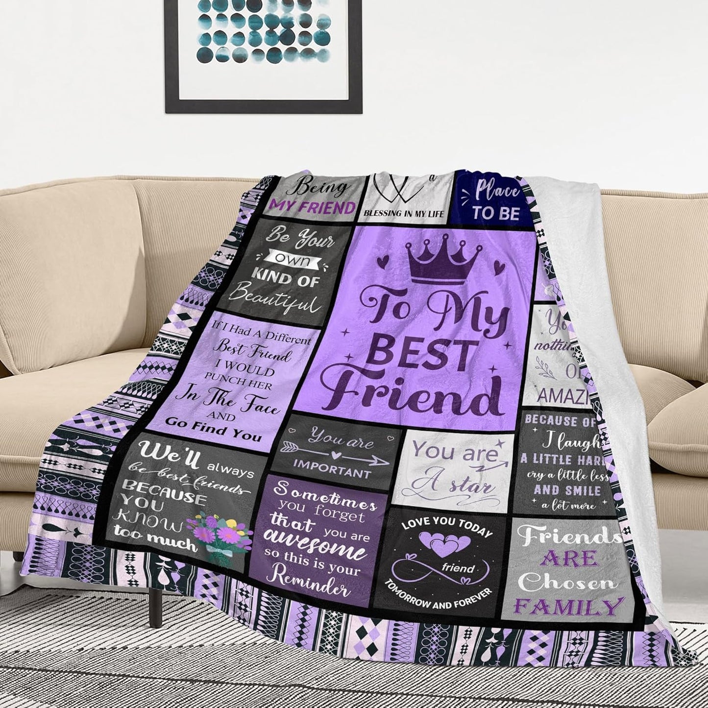 Best Friend Birthday Gifts for Women Friendship, Long Distance Friendship Gifts for Women, Christmas Mother's Day Birthday Gifts for Best Friend Woman, BFF/Soul Sister/Bestie Blanket 60" x 50"