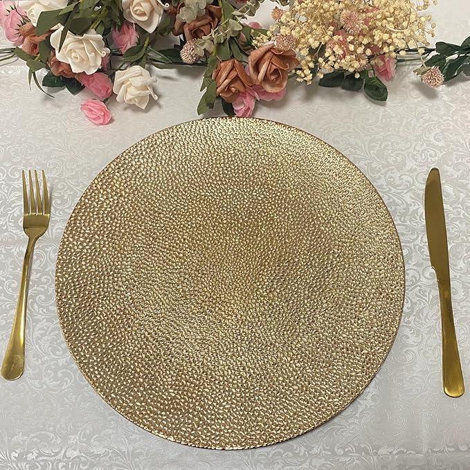 13inch Round Plastic Charger Plates,Set of 8,Charger Plates for Dinner,Wedding,Party,Event Decoration. (Bubble Gold) …