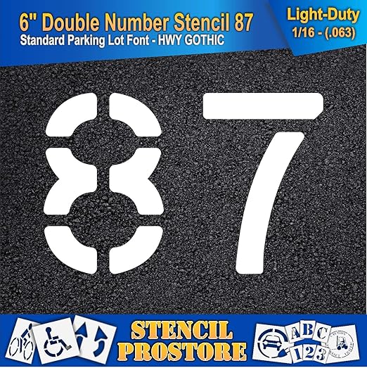 Pavement, Curb, and WheelStop Stencils - 6 inch Double Number Stencil - (87) - 6" x 9" x 1/16" (63 mil) - Light-Duty