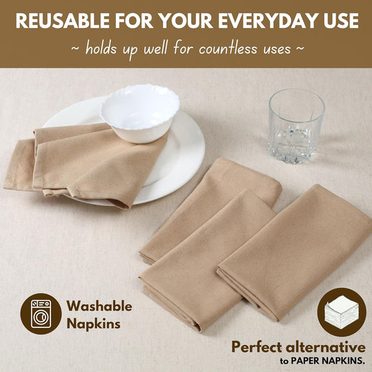 Native Fab Cloth Napkin Set of 12, 100% Cotton, Washable, Reusable Dinner Cloth Napkin 17x17 inches, Table Decor Napkins for Dinner, Events, Beige