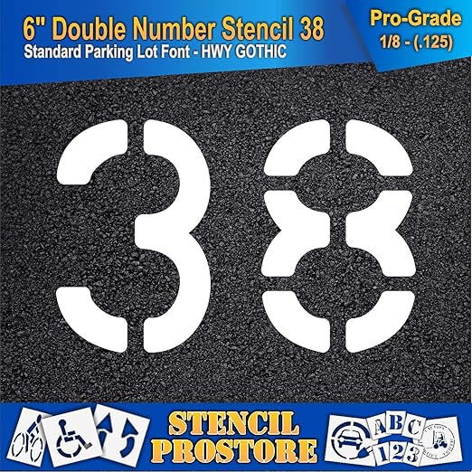 Pavement, Curb, and WheelStop Stencils - 6 inch Double Number Stencil - (38) - 6" x 9" x 1/8" (128 mil) - Pro-Grade