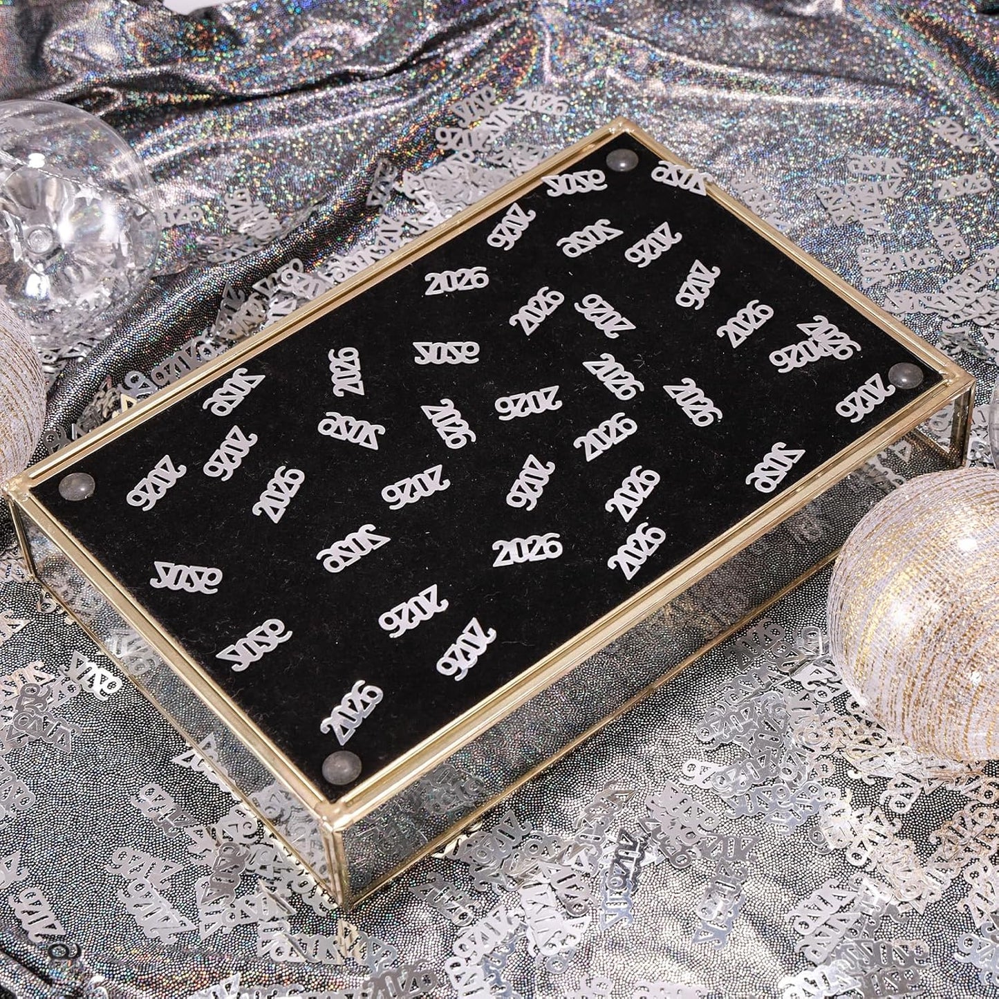 500 Pcs New Year 2026 Confetti, Silver 2026 Table Shiny Confetti Glitter for Happy New Year Decorations 2026 New Years Eve Table Decorations