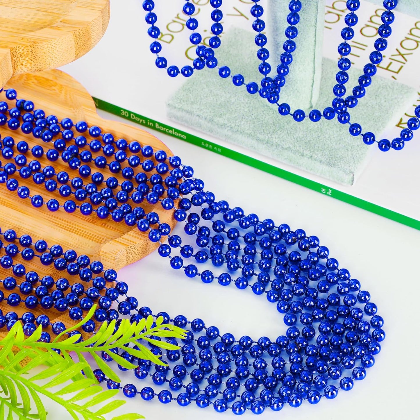 15PCS Blue Bead Necklace, 4th of July Beads Necklaces Accessories, 33" Festival Party Parade Throw Beads Necklace Costume, Blue Beaded for Wedding Birthday Gender Reveal Party Supplies Decorations