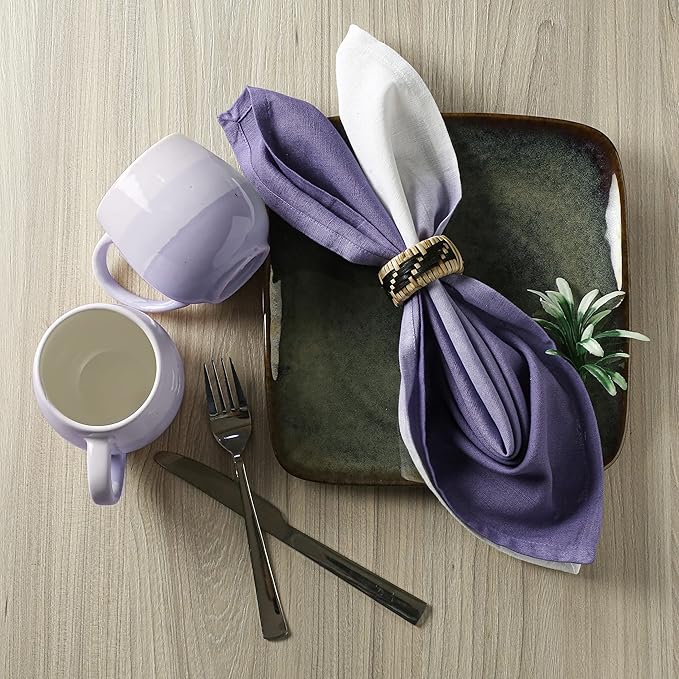 FINGERCRAFT Cloth Napkins Set of 6 Cotton Blend 20x20 Inch Large Size Dinner Napkins Cloth Perfect for Parties Dinners Weddings Cocktail Christmas Easter Ombre Tie Dye Purple